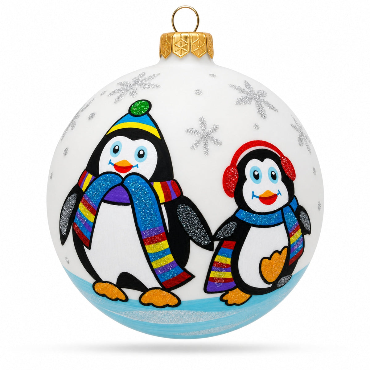 Two Penguins Glass Ball Christmas Ornament 4 Inches