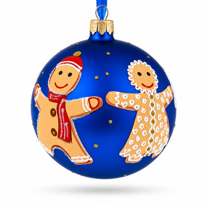 Gingerbread Family with Candy Cane Glass Ball Christmas Ornament 4 Inches