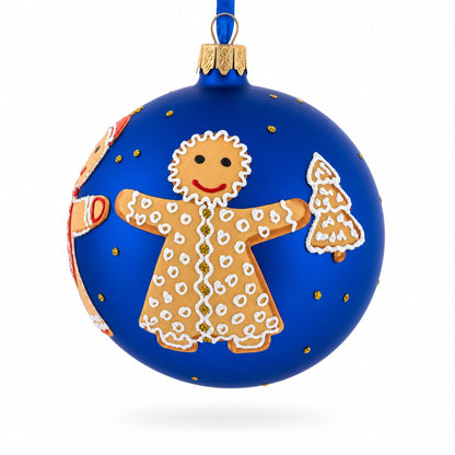 Gingerbread Family with Candy Cane Glass Ball Christmas Ornament 4 Inches