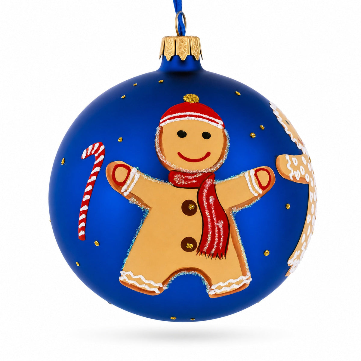 Gingerbread Family with Candy Cane Glass Ball Christmas Ornament 4 Inches