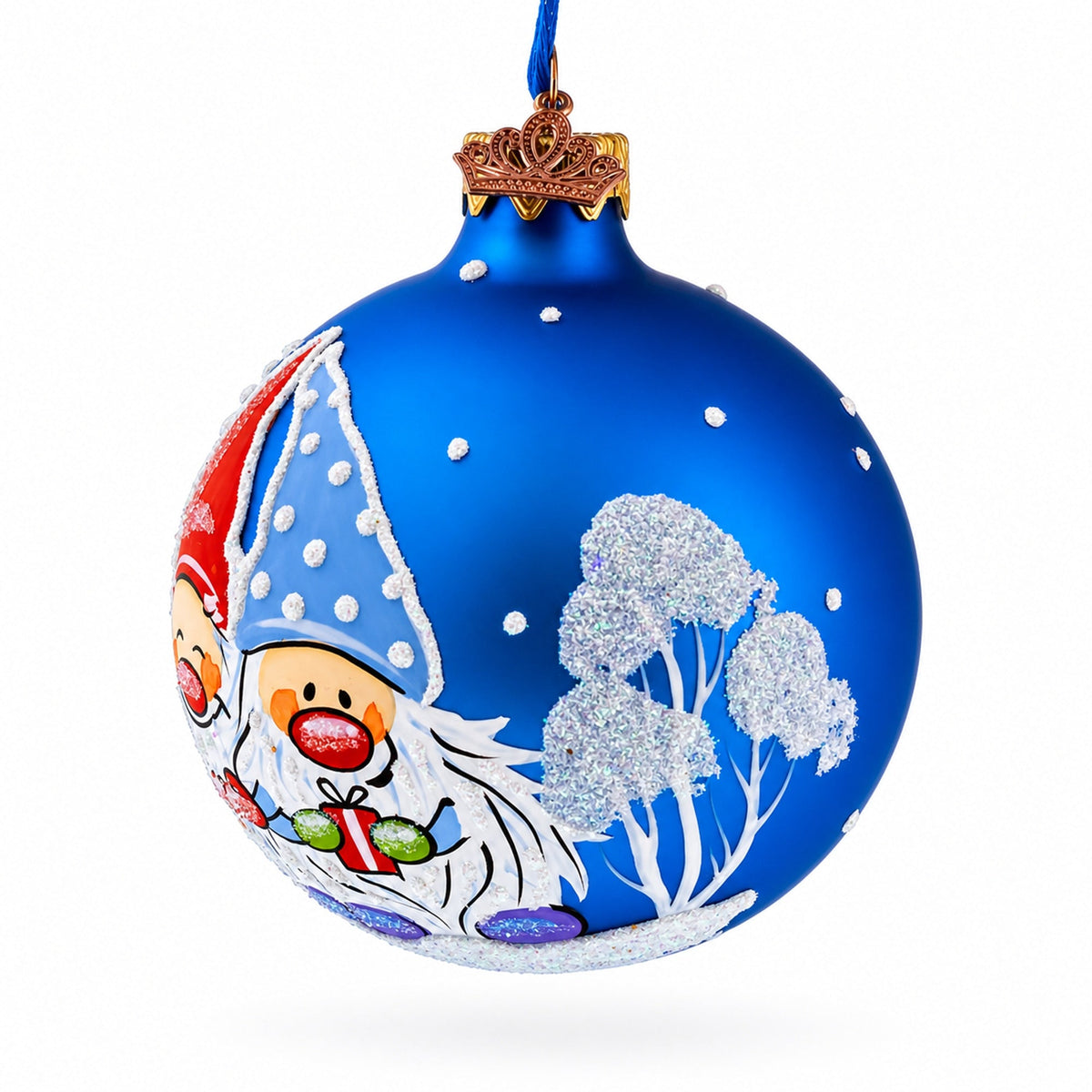 Joyful Trio of Gnomes Glass Ball Christmas Ornament 3.25 Inches