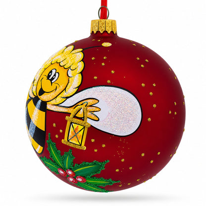Buzzing Bee in Flight Collecting Honey Glass Ball Christmas Ornament 4 Inches