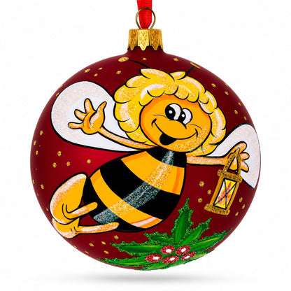 Buzzing Bee in Flight Collecting Honey Glass Ball Christmas Ornament 3.25 Inches