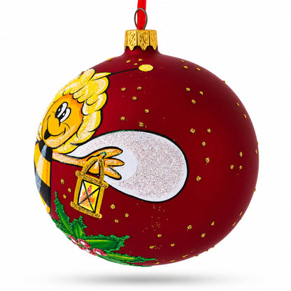 Buzzing Bee in Flight Collecting Honey Glass Ball Christmas Ornament 3.25 Inches