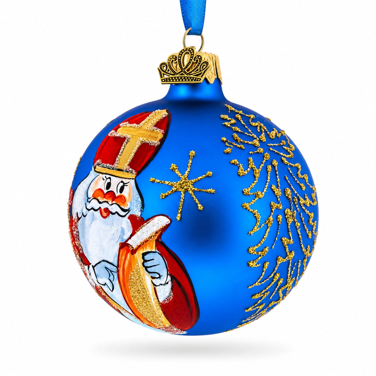 St. Nicholas Reviewing His Gift List Glass Ball Christmas Ornament 3.25 Inches