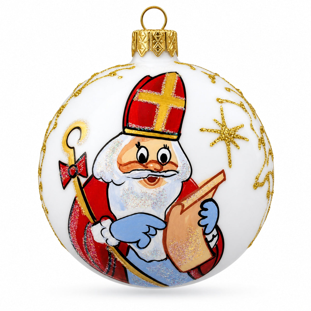 St. Nicholas Perusing His Gift List  Glass Ball Christmas Ornament 3.25 Inches