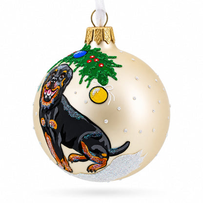 Cheerful Rottweiler  Glass Ball Christmas Ornament 3.25 Inches