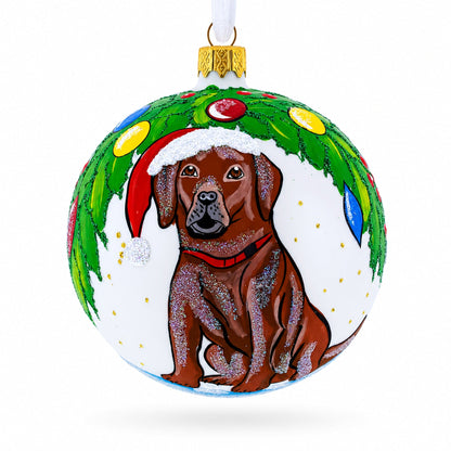 Chocolate Labrador in Santa Hat Glass Ball Christmas Ornament 4 Inches