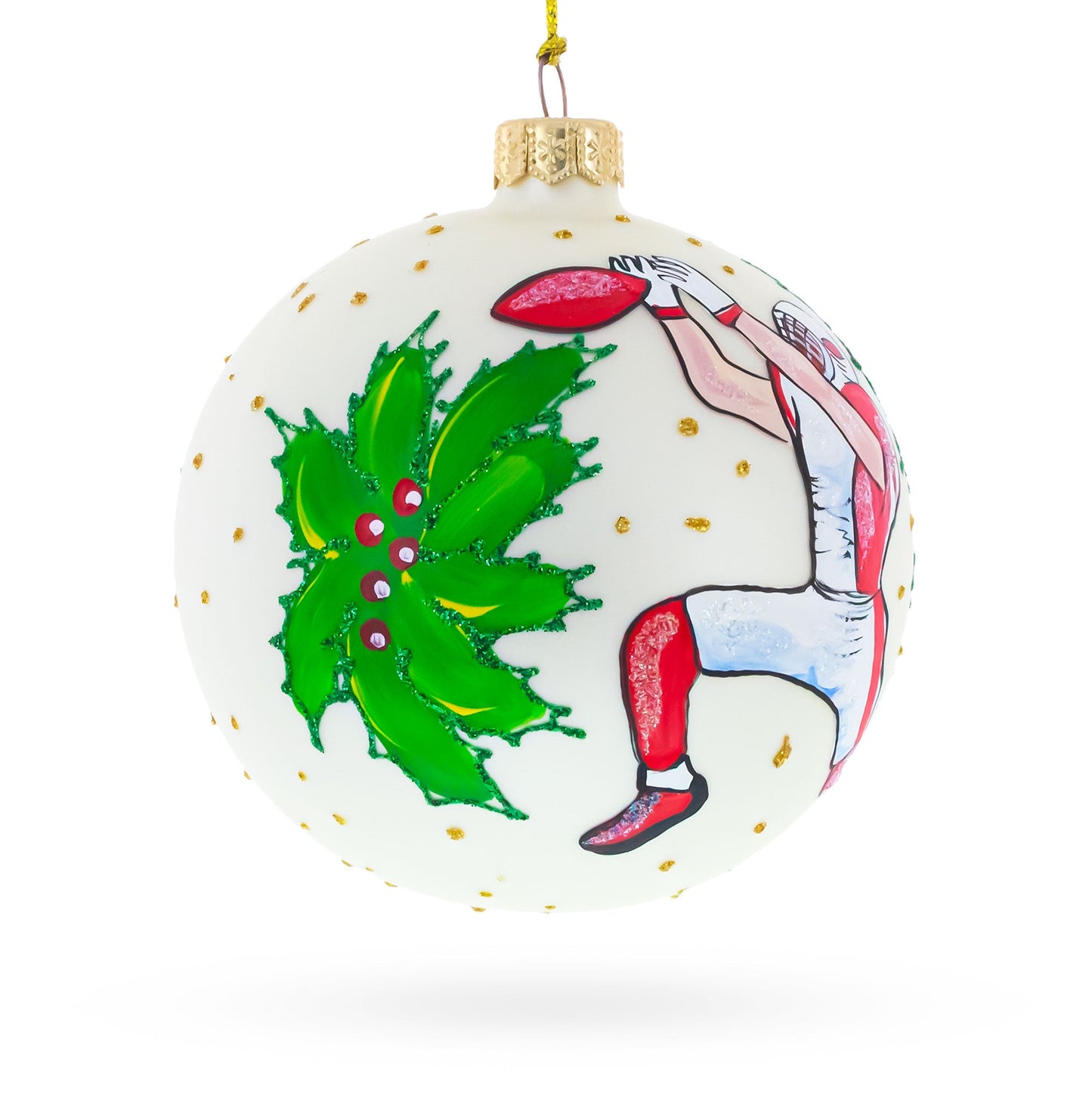 Football Player in Action Glass Ball Christmas Sports Ornament 4 Inches