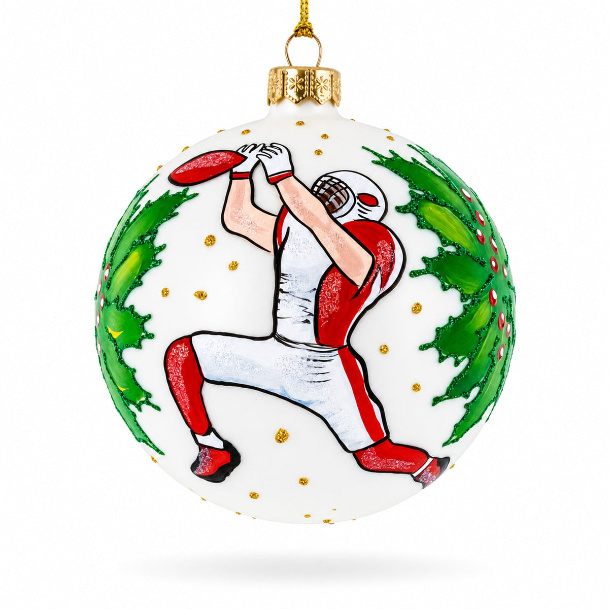 Football Player in Action Glass Ball Christmas Sports Ornament 4 Inches