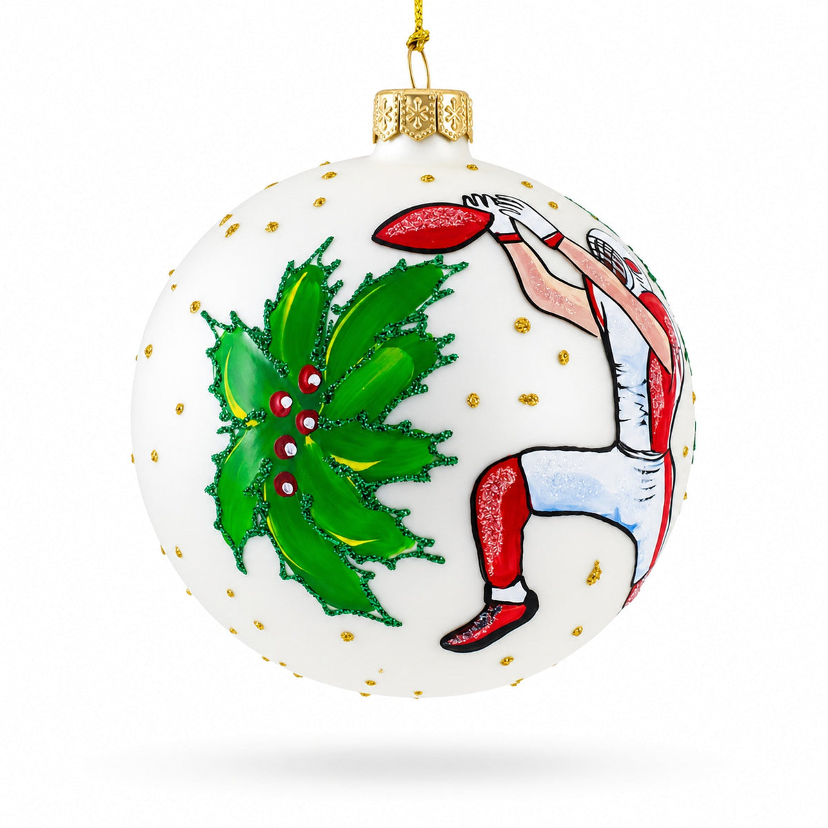 Football Player in Action Glass Ball Christmas Sports Ornament 4 Inches
