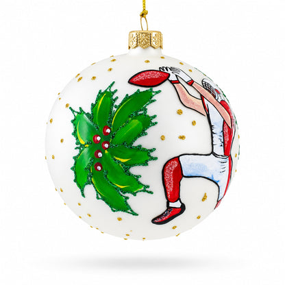 Football Player in Action Glass Ball Christmas Sports Ornament 4 Inches
