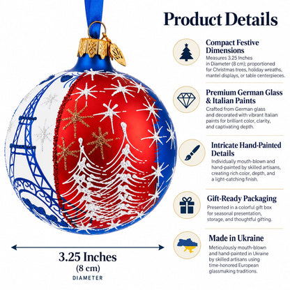Eiffel Tower, Paris, France Glass Ball Christmas Ornament 3.25 Inches