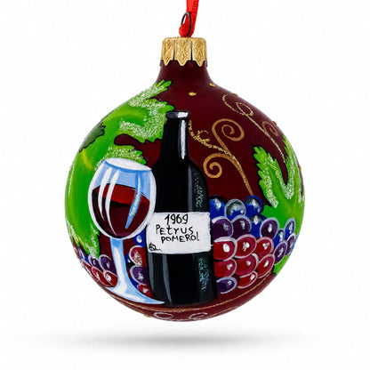 Red Wine Bottle Glass Ball Christmas Ornament 3.25 Inches