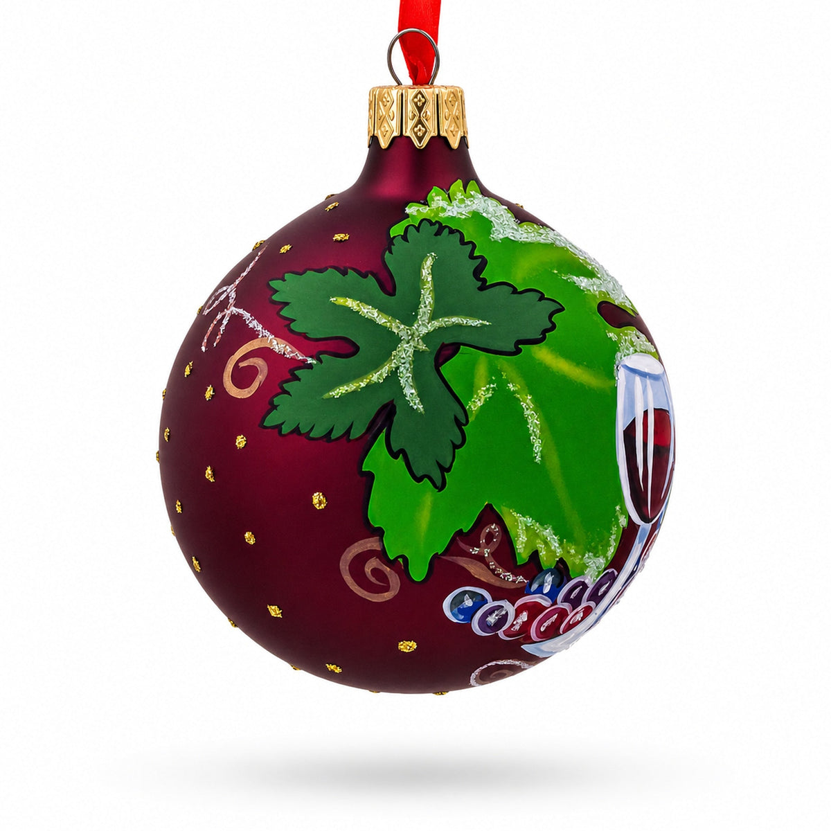 Red Wine Bottle Glass Ball Christmas Ornament 3.25 Inches