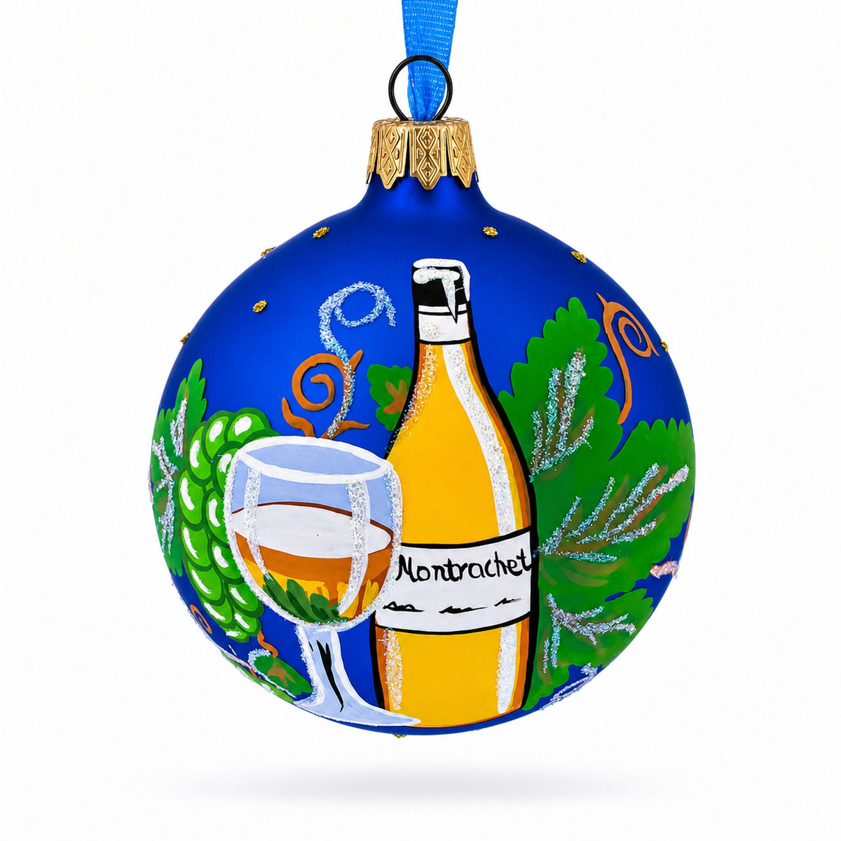 White Wine Bottle Glass Ball Christmas Ornament 3.25 Inches