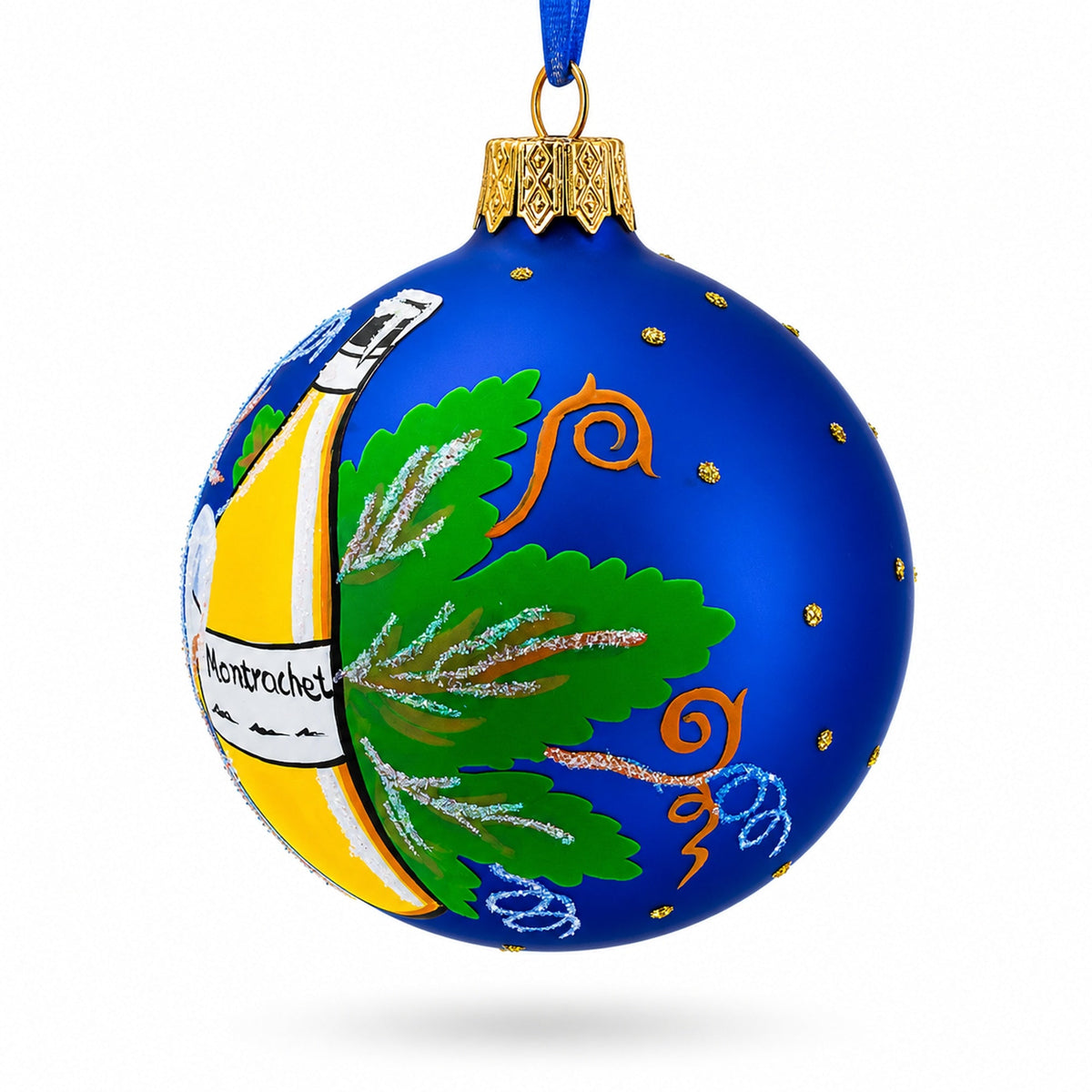 White Wine Bottle Glass Ball Christmas Ornament 3.25 Inches