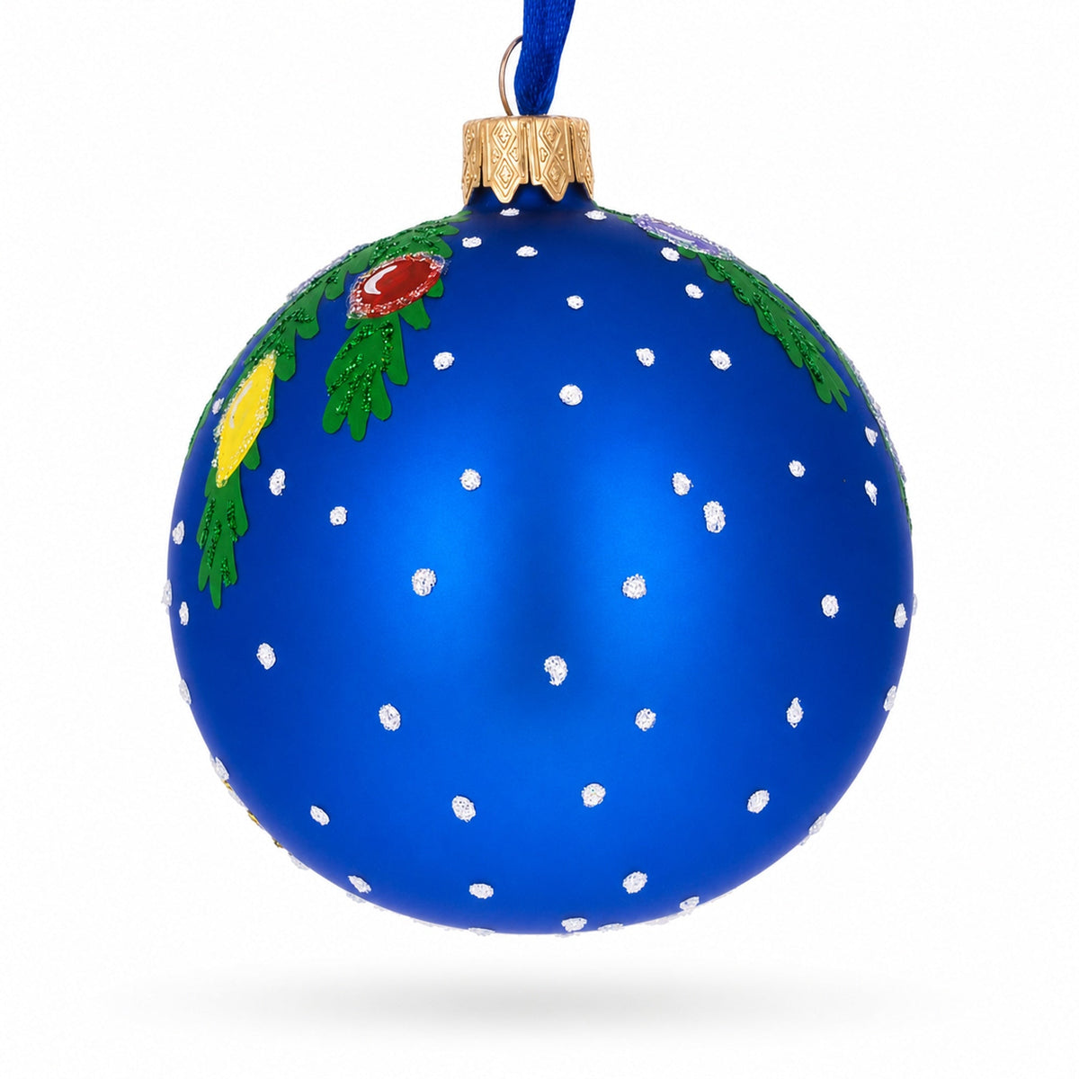White Rooster Adorned with Holiday Lights Glass Ball Christmas Ornament 3.25 Inches
