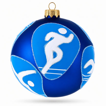 Sports Ball with Skating, Swimming and Tennis Glass Ball Christmas Ornament 4 Inches