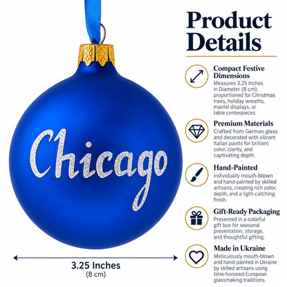 Navy Pier, Chicago, Illinois Glass Ball Christmas Ornament 3.25 Inches