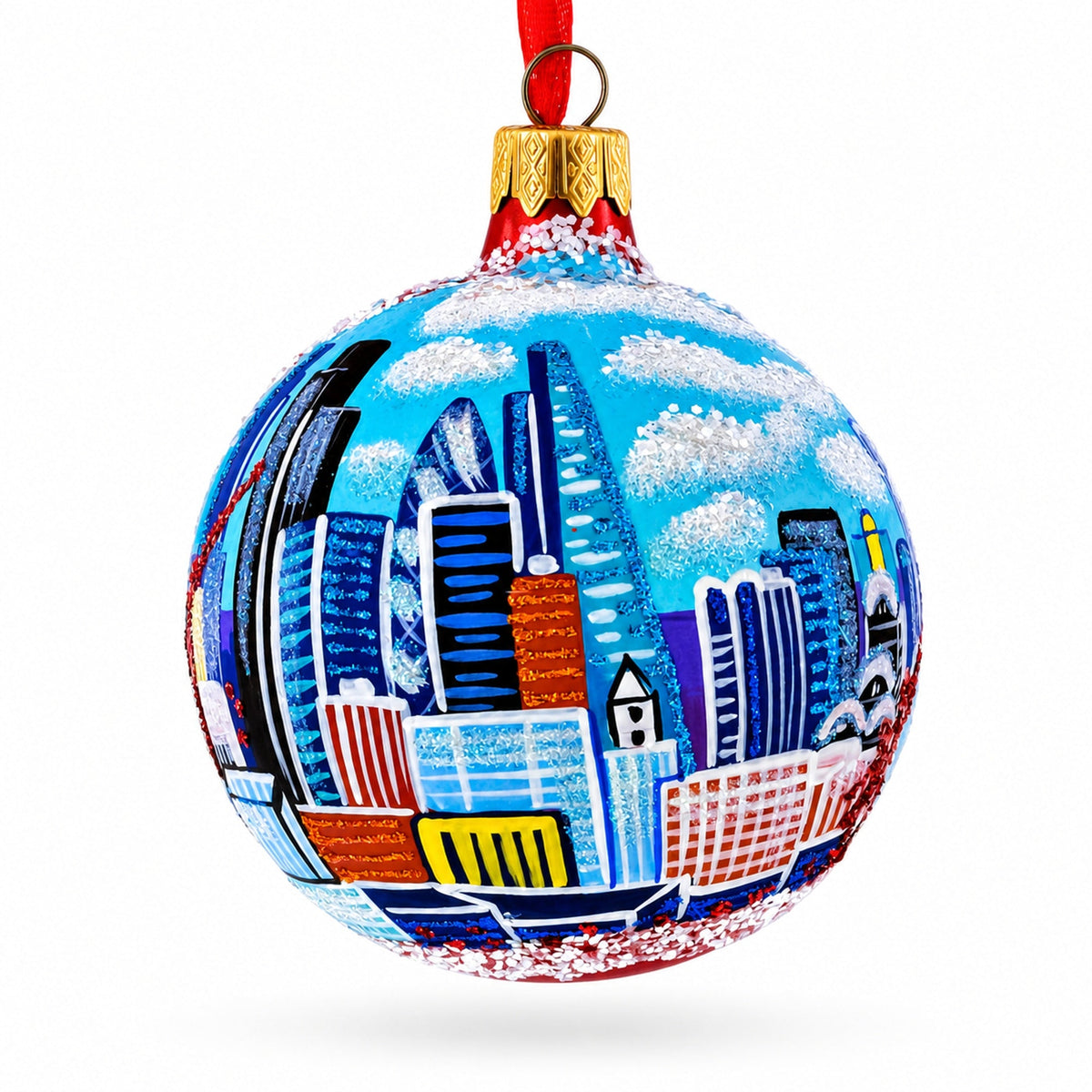 London City Modern Skyline, United Kingdom Glass Ball Christmas Ornament 3.25 Inches