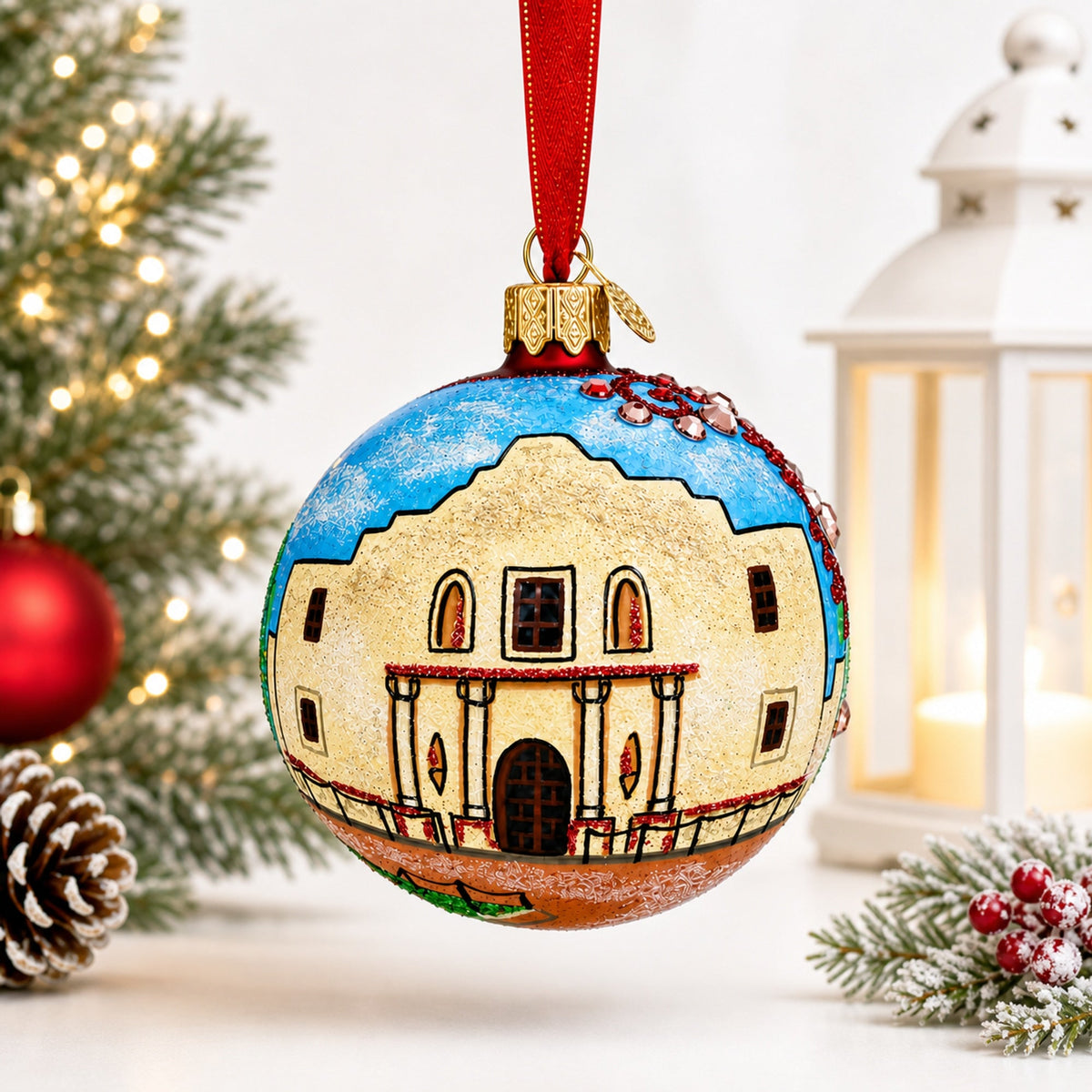 The Alamo, San Antonio, Texas Glass Ball Christmas Ornament 3.25 Inches