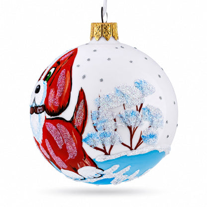 Puppy on the Snow Glass Christmas Ornament 3.25 Inches