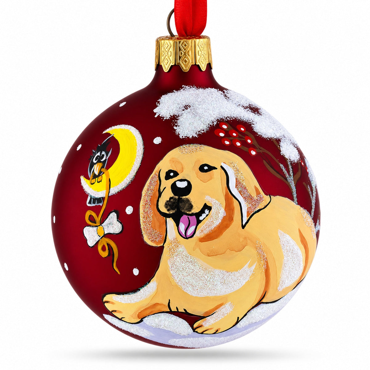 Golden Retriever Glass Ball Christmas Ornament 3.25 Inches