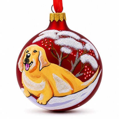 Golden Retriever Glass Ball Christmas Ornament 3.25 Inches