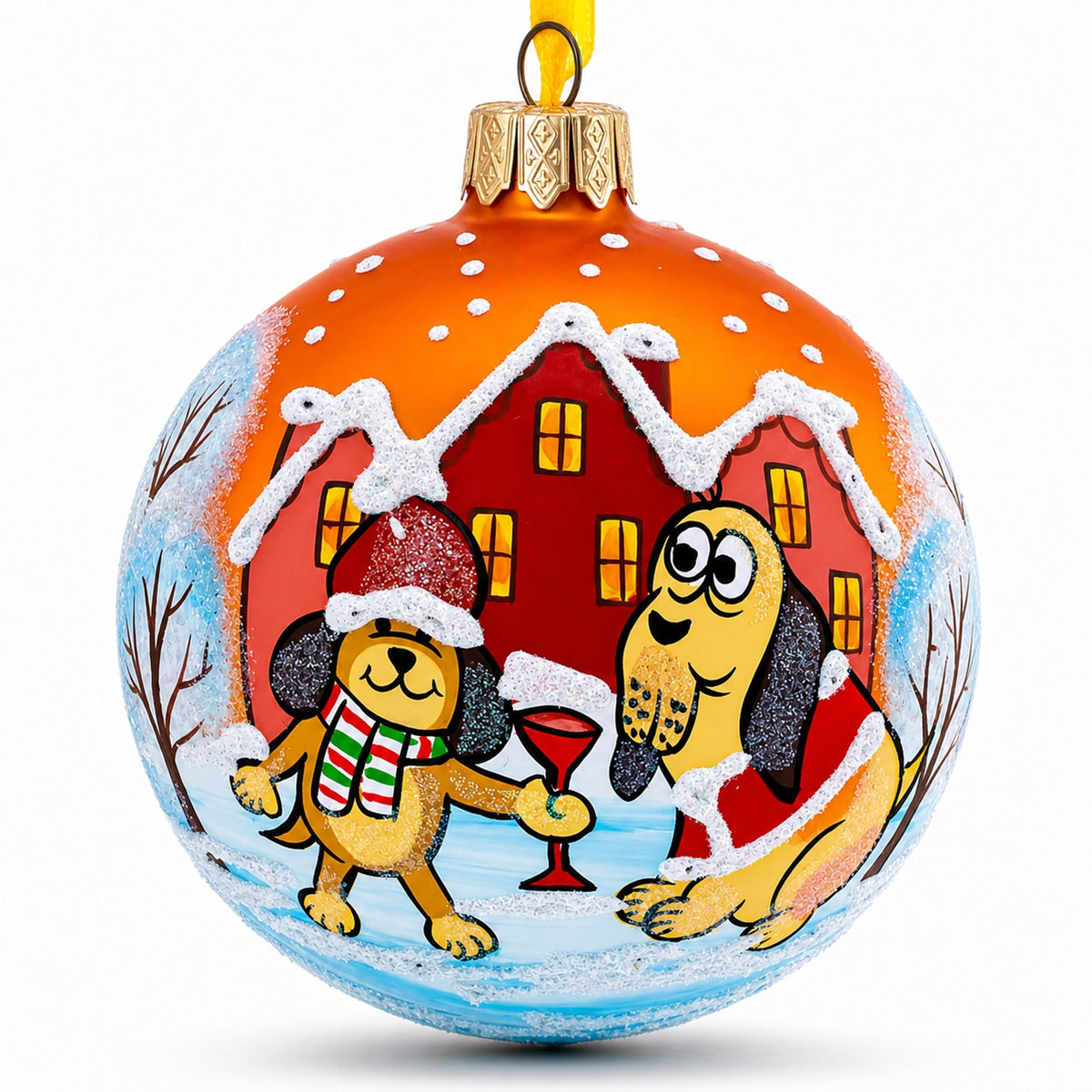 Festive Dogs' Holiday Celebration Glass Ball Christmas Ornament 3.25 Inches