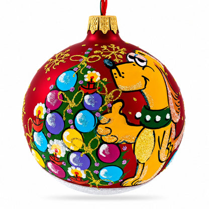 Dogs Celebrating with Cocktails Glass Ball Christmas Ornament 3.25 Inches
