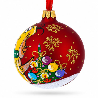 Dogs Celebrating with Cocktails Glass Ball Christmas Ornament 3.25 Inches