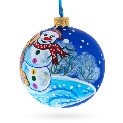 Dog and Snowman Friendship Glass Ball Christmas Ornament 3.25 Inches