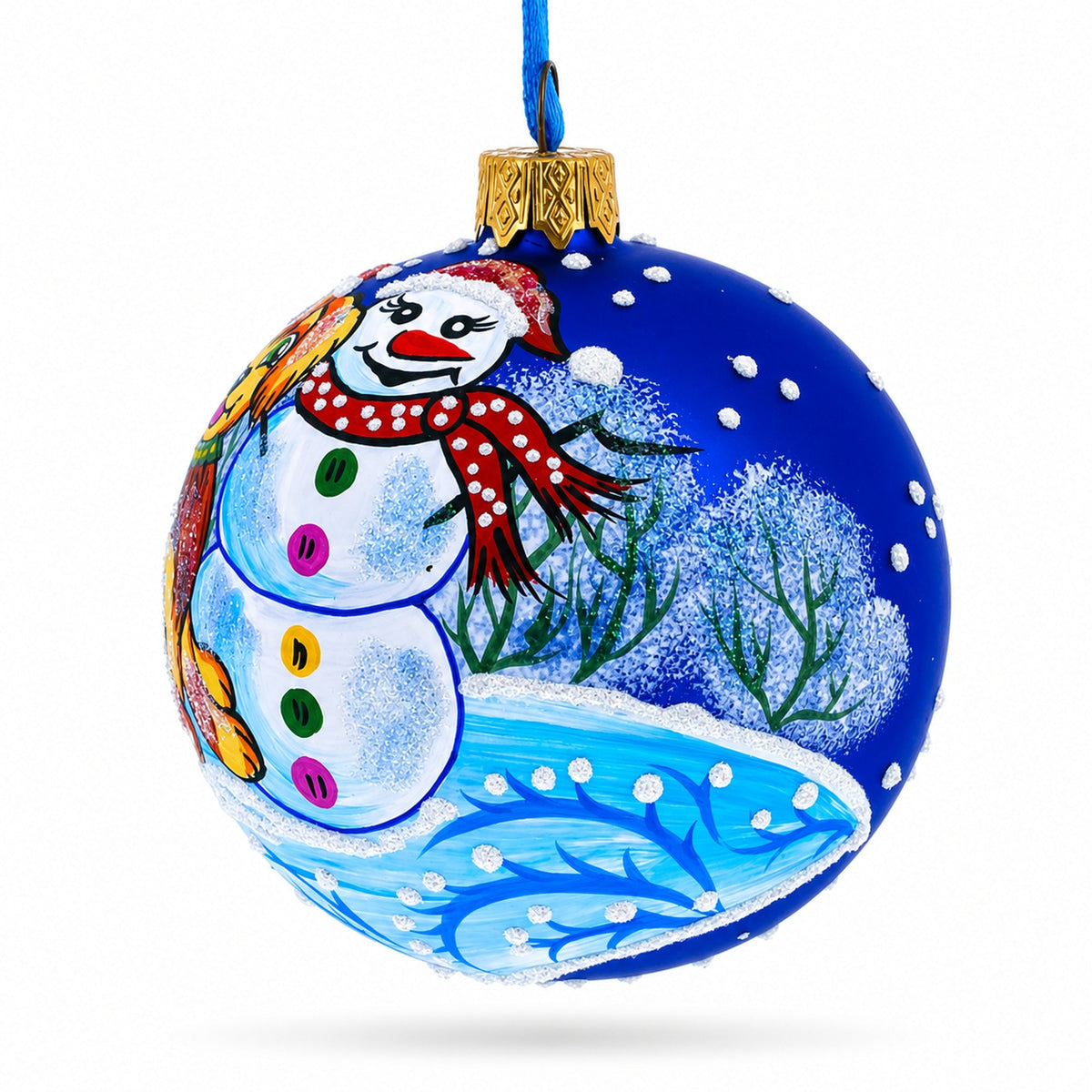 Dog and Snowman Friendship Glass Ball Christmas Ornament 3.25 Inches