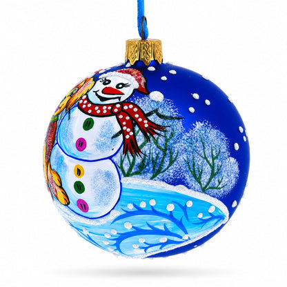 Dog and Snowman Friendship Glass Ball Christmas Ornament 3.25 Inches