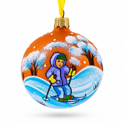 Boy Skiing Glass Ball Christmas Ornament 3.25 Inches
