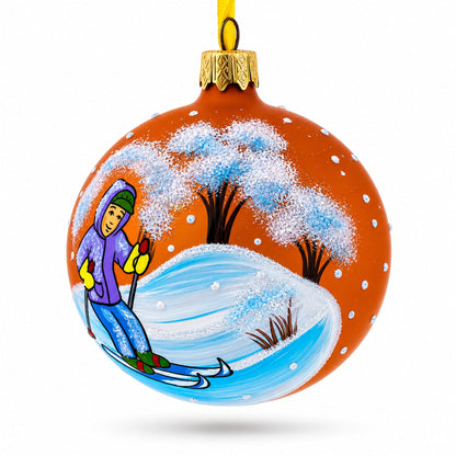 Boy Skiing Glass Ball Christmas Ornament 3.25 Inches