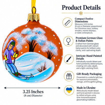 Boy Skiing Glass Ball Christmas Ornament 3.25 Inches