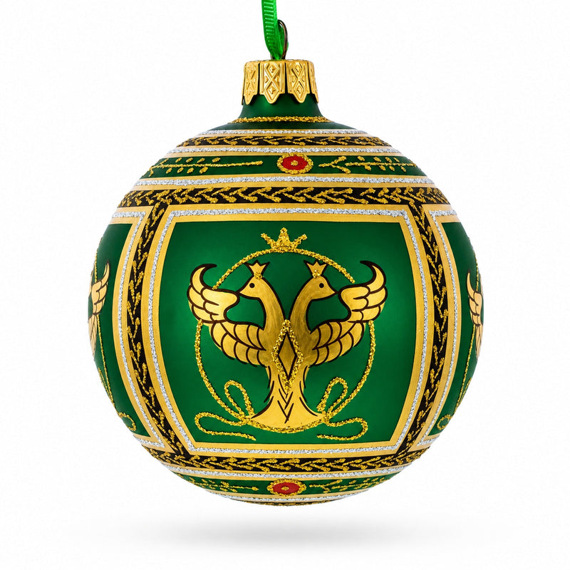 1912 Napoleonic Royal Green Glass Ball Christmas Ornament 3.25 Inches