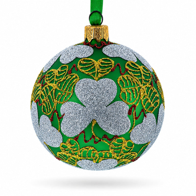1902 Clover Leaf Royal Green Glass Christmas Ornament 3.25 Inches
