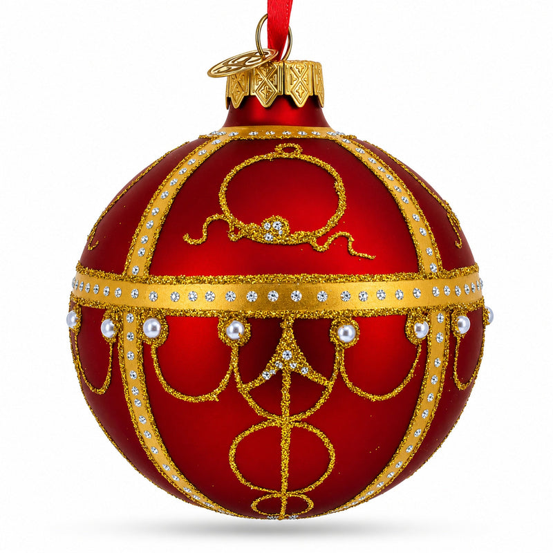 1895 Rosebud Royal Red Glass Ball Christmas Ornament 3.25 Inches