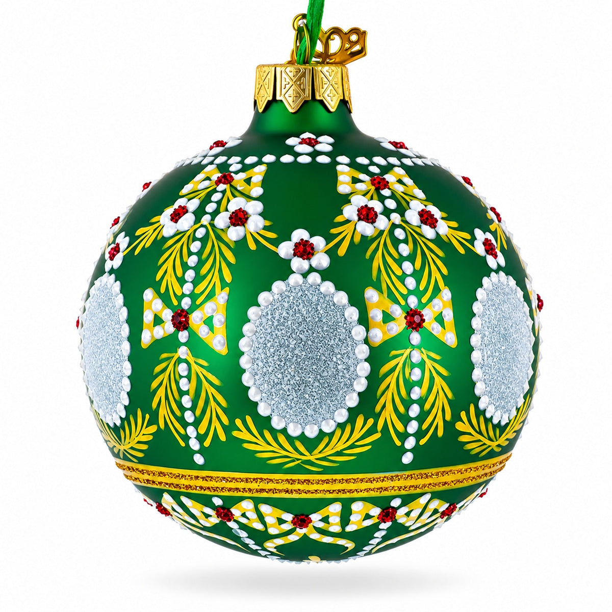 1908 Alexander Palace Royal Green Glass Ball Christmas Ornament 3.25 Inches