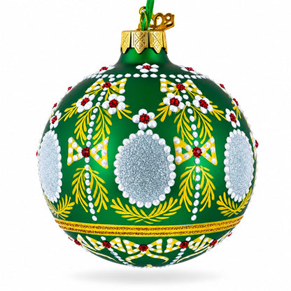 1908 Alexander Palace Royal Green Glass Ball Christmas Ornament 3.25 Inches