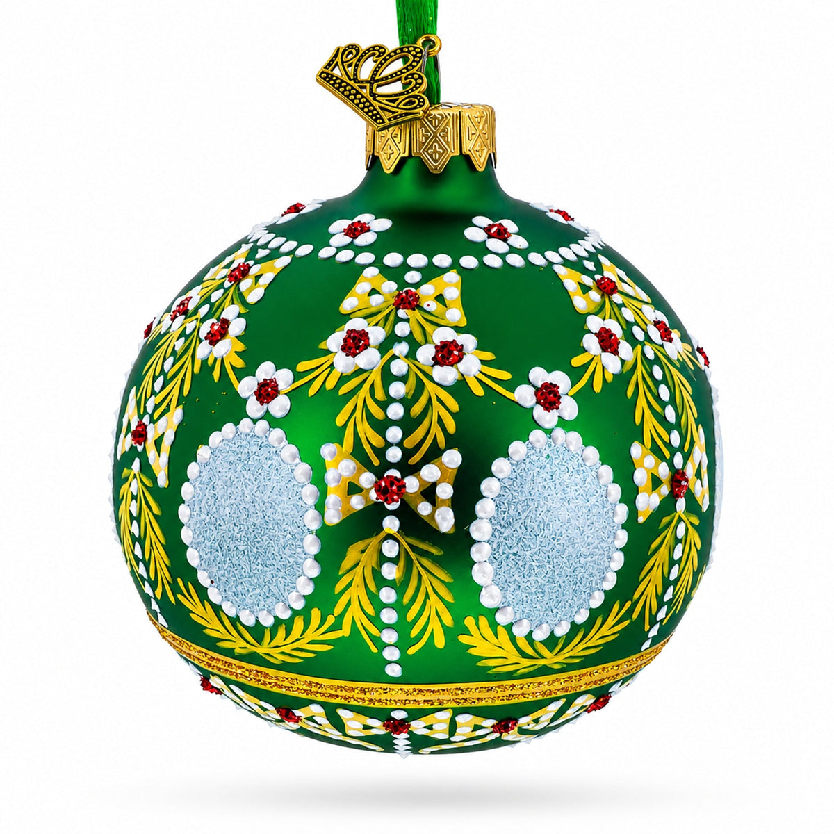 1908 Alexander Palace Royal Green Glass Ball Christmas Ornament 3.25 Inches