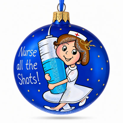 Medical Professional Nurse with Syringe Glass Ball Christmas Ornament 3.25 Inches