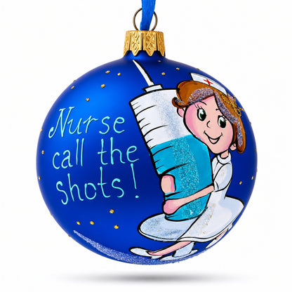Medical Professional Nurse with Syringe Glass Ball Christmas Ornament 3.25 Inches