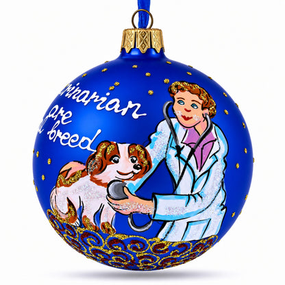 Veterinarian with Puppy Glass Ball Christmas Ornament 3.25 Inches