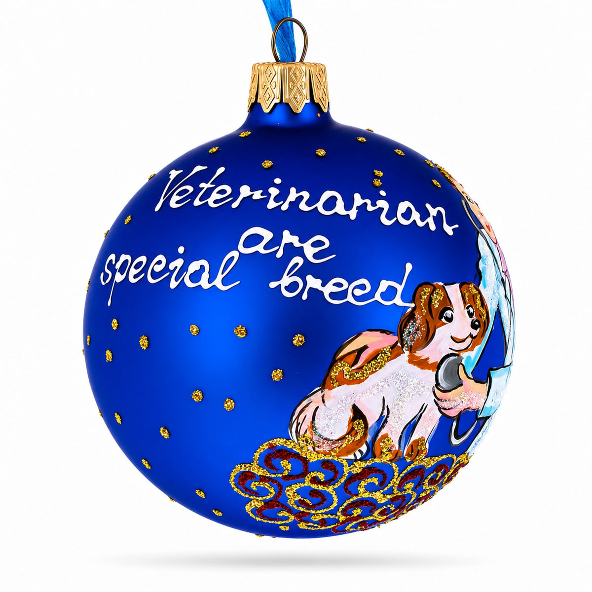 Veterinarian with Puppy Glass Ball Christmas Ornament 3.25 Inches