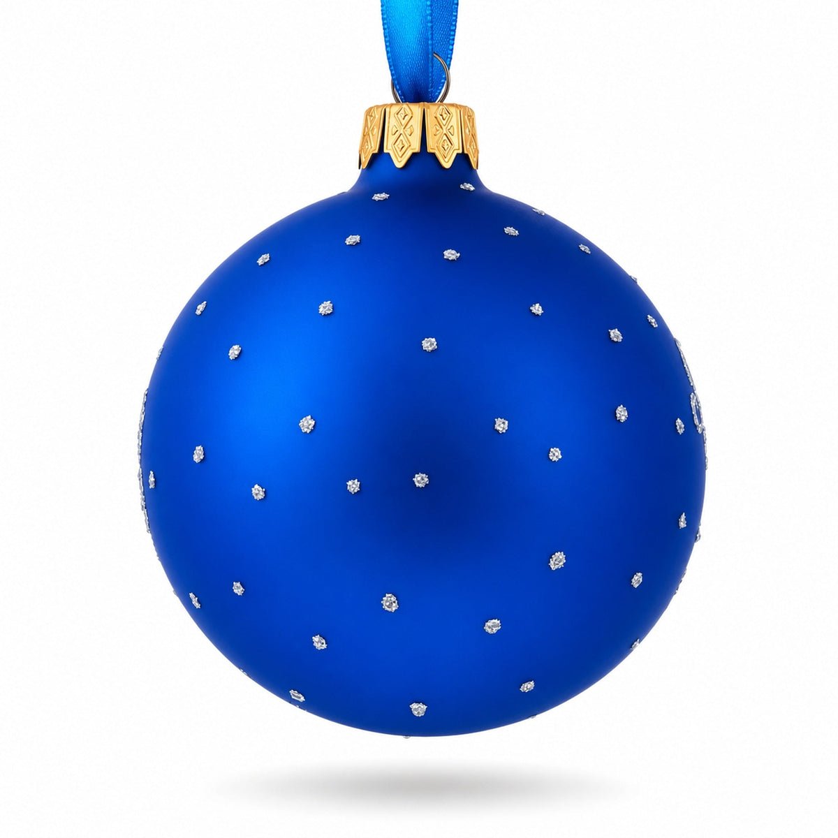 Winter Wonderland Skiing Blue Glass Ball Christmas Ornament 3.25 Inches