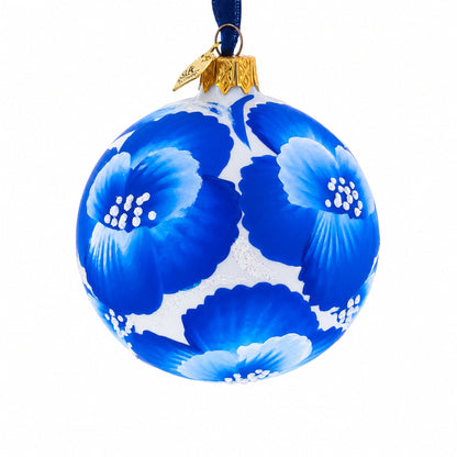 Pansies Flowers on White Glass Ball Christmas Ornament 3.25 Inches